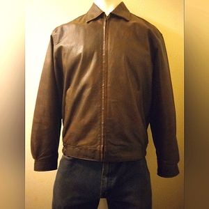 Haggar Size Large Brown Leather Jacket